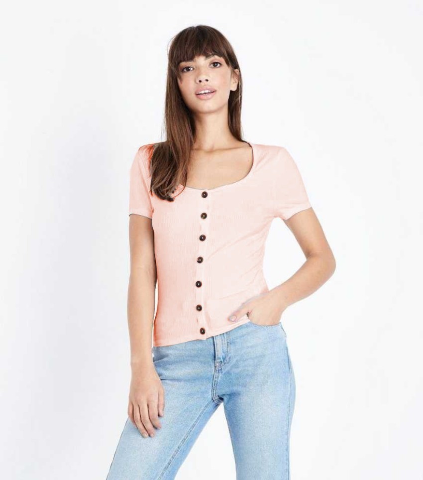 FESON Casual Solid Women Pink Top