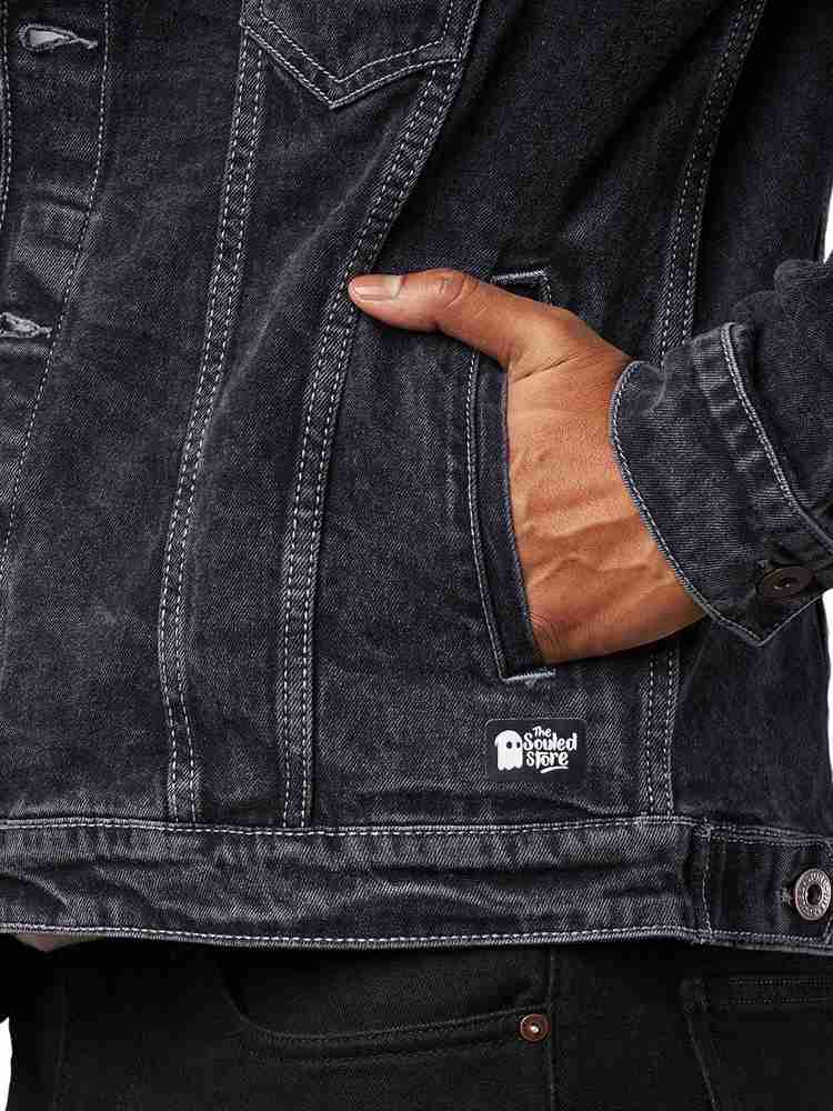 Black denim store jacket in store