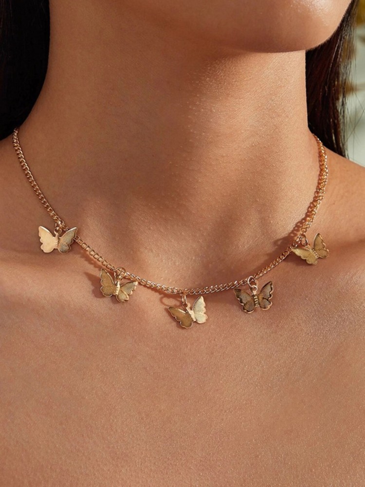 Gold butterfly choker deals necklace