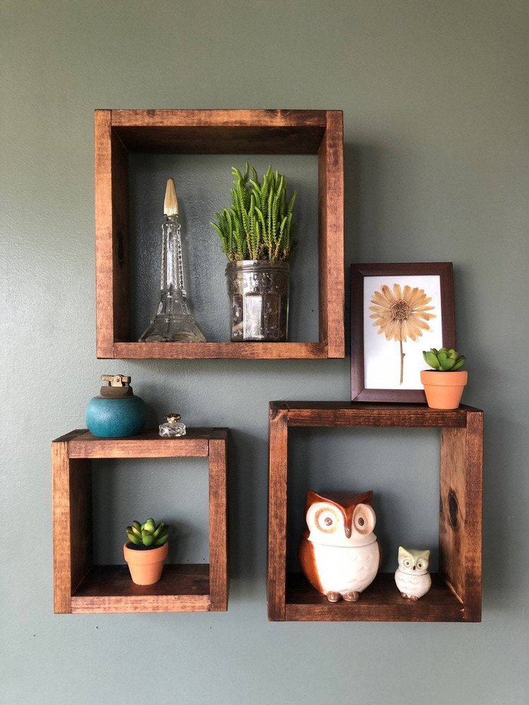 Wooden square top wall shelves