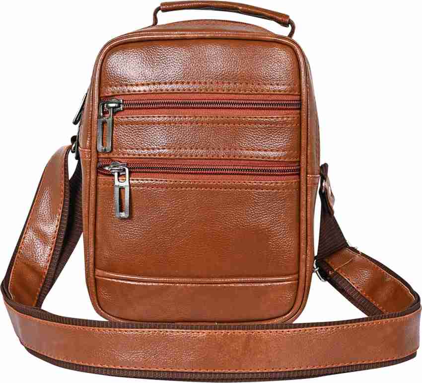 Pramadda Pure Luxury Tan Sling Bag 9 inch Small Leather Sling Bag for Men Women Mobile Messenger Side Bag Sling Bag for men Travel Leather Business Travel Crossbody Side