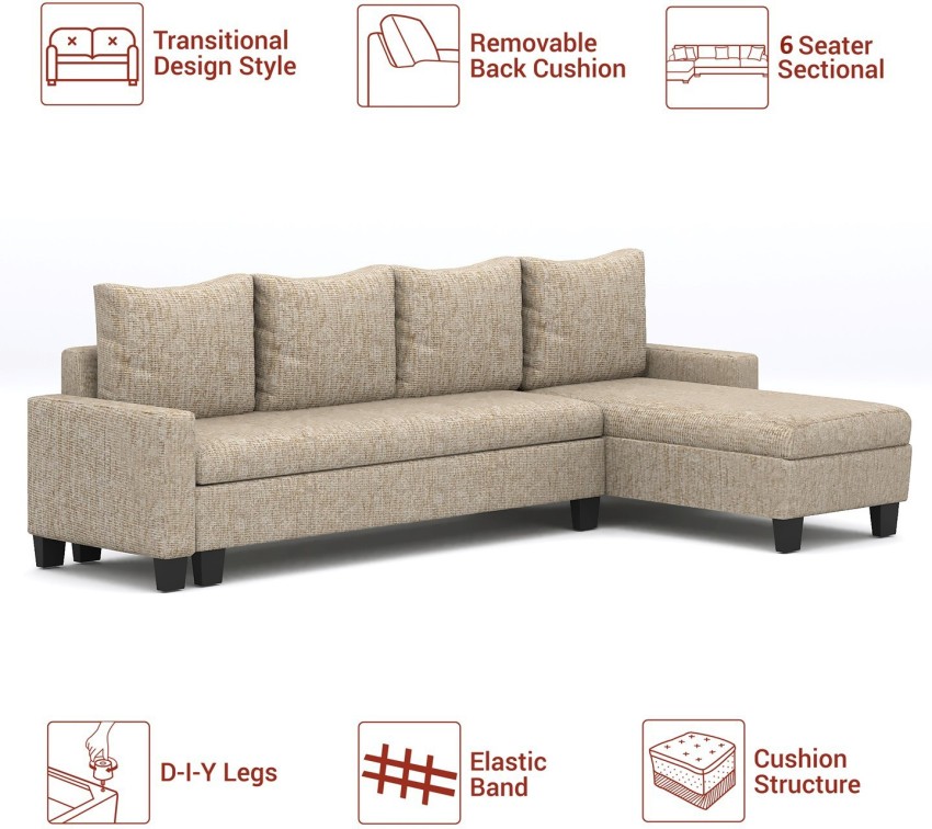 Flipkart Perfect Homes Porto L Shape Fabric 6 Seater Sofa (Finish Color -  Dark Grey, DIY(Do-It-Yourself)) - Price History