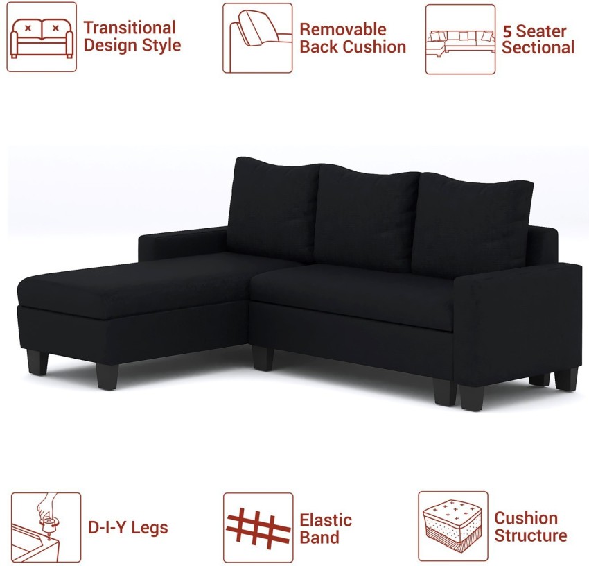 Flipkart Perfect Homes Porto L Shape Fabric 5 Seater Sofa - Price History