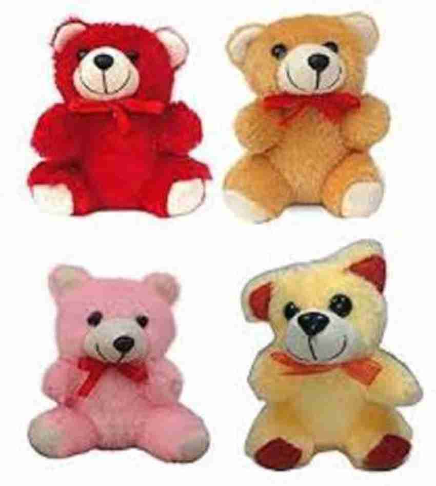 FUN2PLAY 4 Mini Teddy Bears Multi Colored Cute Soft Toy 20 cm