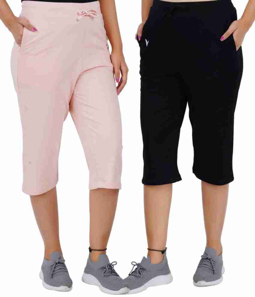 Buy VIBRANT VESTURE Cotton Capri Pants for Women Pack of 4 (3/4 Pants,Colour_Orange,Pink,Drak  Blue,Black) (XL) at