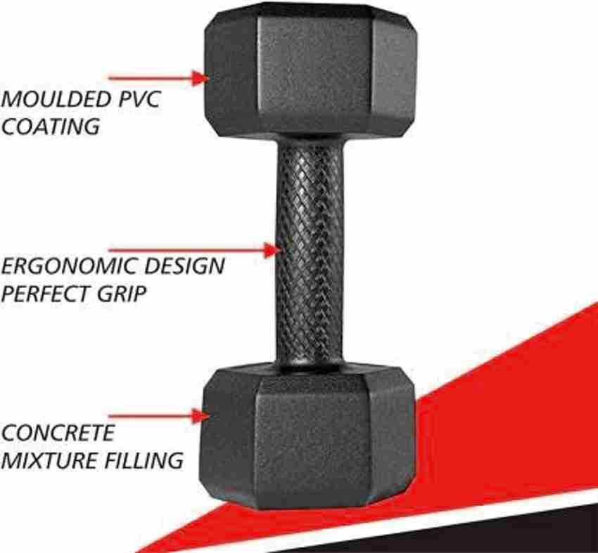 RSN 5Kg Black PVC Dumbbell Hand Grip Set 1 Pair Dumbbells Hex