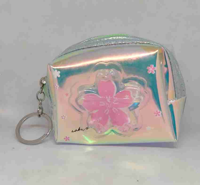 lindasgifts Holographic Small Coin Pouch Pink Flower Print B With