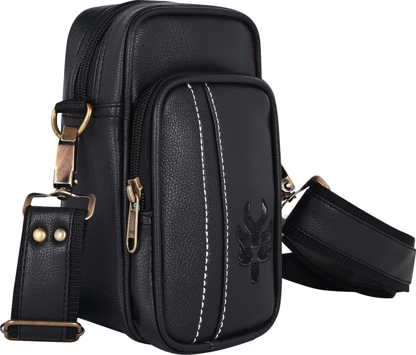 Lappee Black Sling Bag Classic Mobile Vegan Leather Sling Bag for