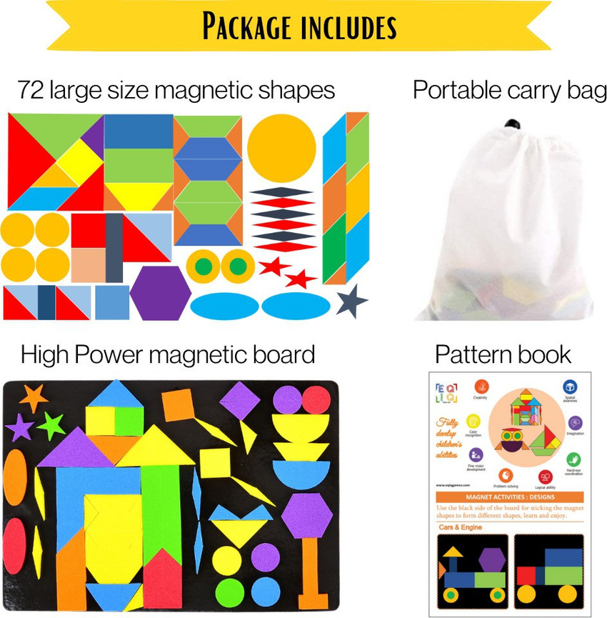 EQIQ 72 Pieces Magnetic Shapes for Kids Age 2 3 Year Large