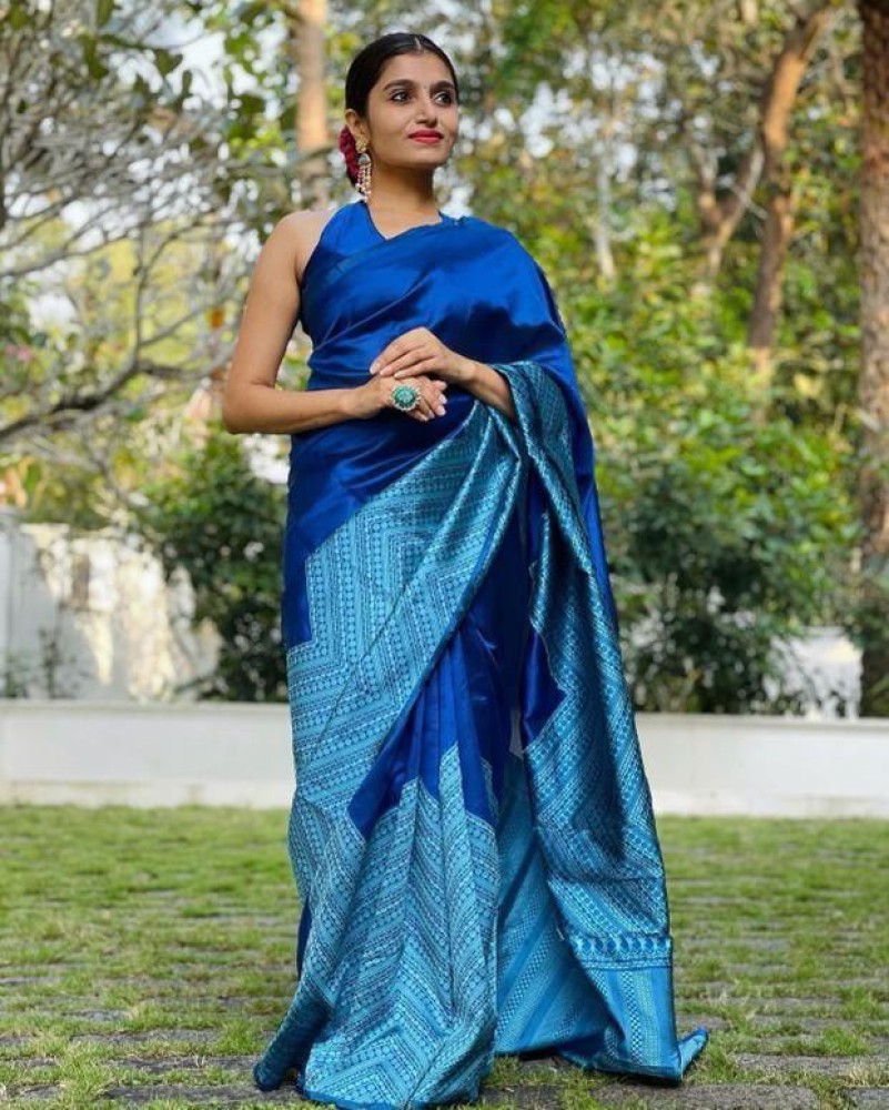 RE - Blue Colored Banarasi Silk Saree - Latest Sarees - New In - Indian