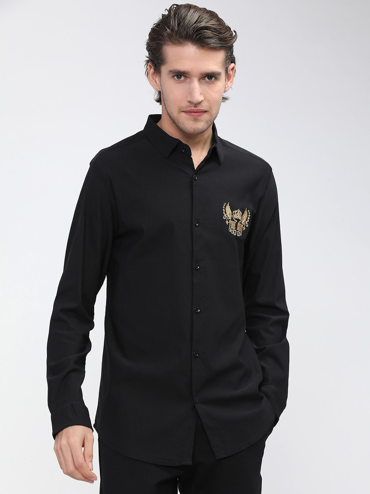 HIGHLANDER Men Embroidered Casual Black Shirt