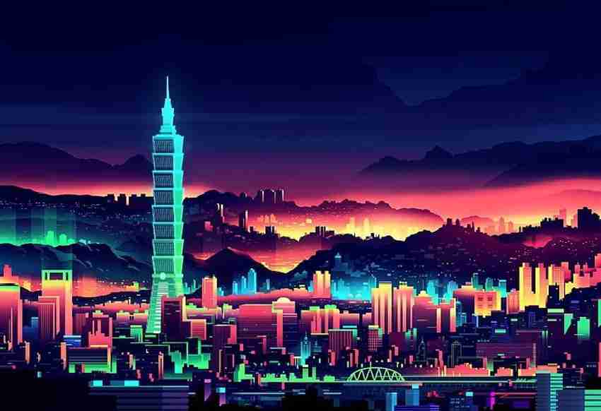 Smoky Design city drawing digital art taipei 101 wallpaper Poster ...