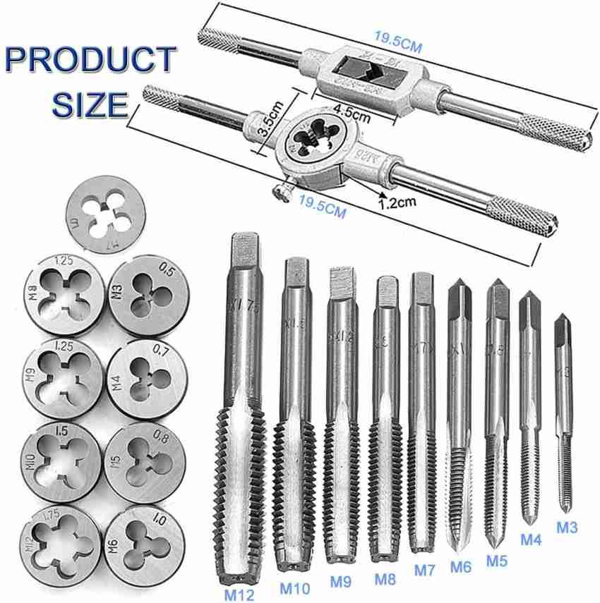 20pc Carbon Steel Tap & Die Metric Thread Cutter M3 - M12 With