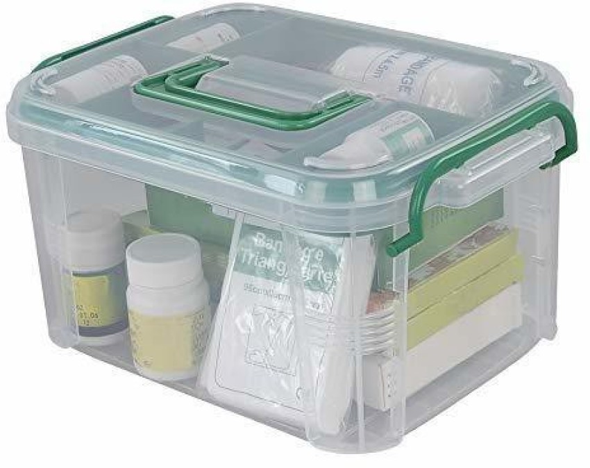 Clear First Aid Bin with Detachable Tray, Portable Emergency Kit