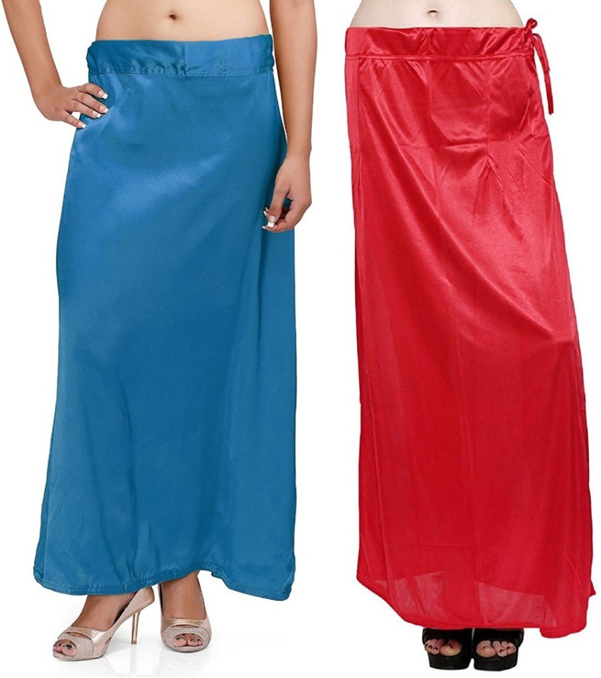 Guddan GD-1103-Turquoise-Red Pure Satin Petticoat Price in India