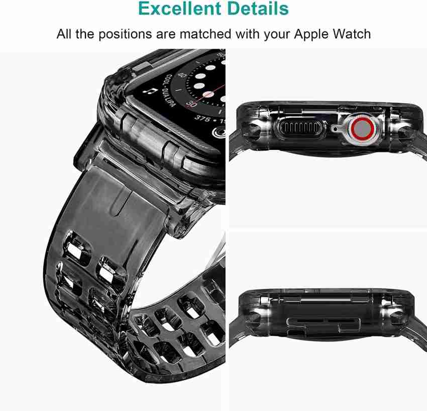 Apple Watch Replacement Bands 44mm with Full Body Clear Hard Case Temper  Glass Screen Protector Soft Silicone Replacement Wristband for iWatch Apple  Watch Series 4/56/SE - Black Marble 