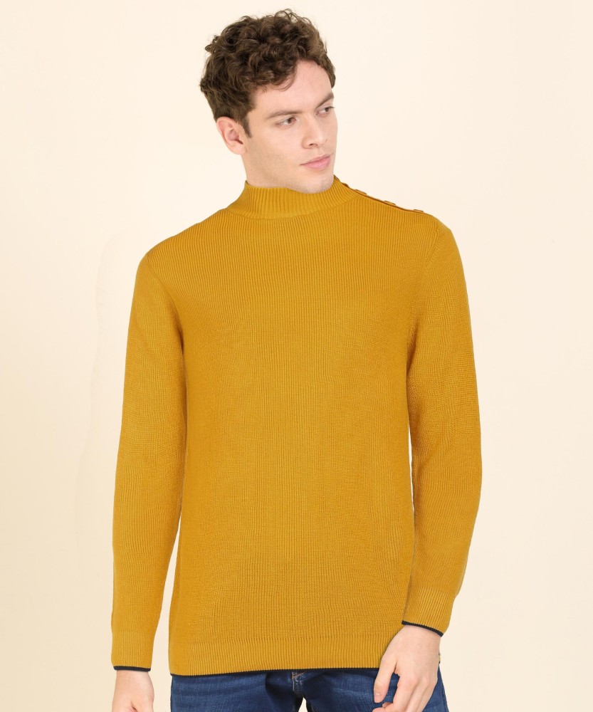 NUMERO UNO Woven High Neck Casual Men Yellow Sweater Buy NUMERO