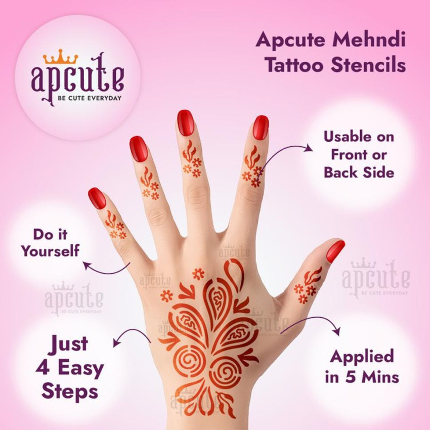 APCUTE Henna Tattoo Set of 2 PieceMehandi Tattoo stencil Mehndi Kit for  Both hand  Price in India Buy APCUTE Henna Tattoo Set of 2 PieceMehandi  Tattoo stencil Mehndi Kit for Both