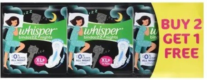 Whisper Bindazzz Nights Sanitary Pads for Women, XL+ 44 Napkins