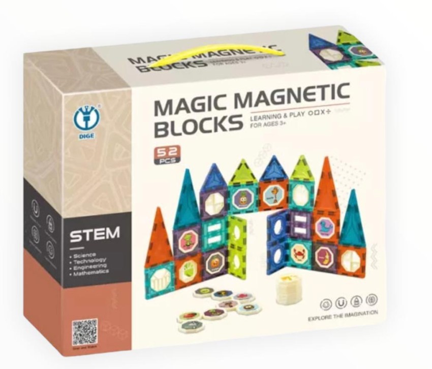 Happy Hues Magic Magnetic Blocks Tiles (52 Pieces) STEAM BOYS GIRLS 3 4 5 6  7 8 9+ - Magic Magnetic Blocks Tiles (52 Pieces) STEAM BOYS GIRLS 3 4 5 6