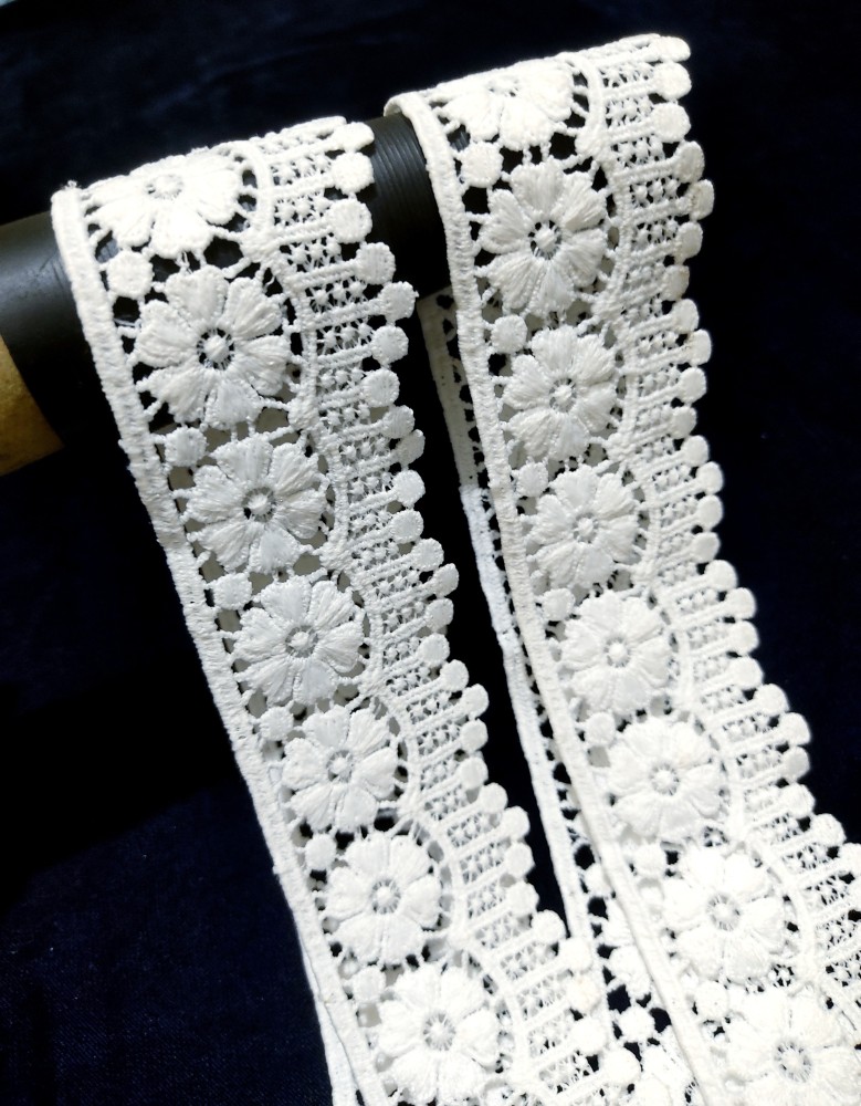 Emrish White Cotton Crochet Regular Lace Border Material Qty 9