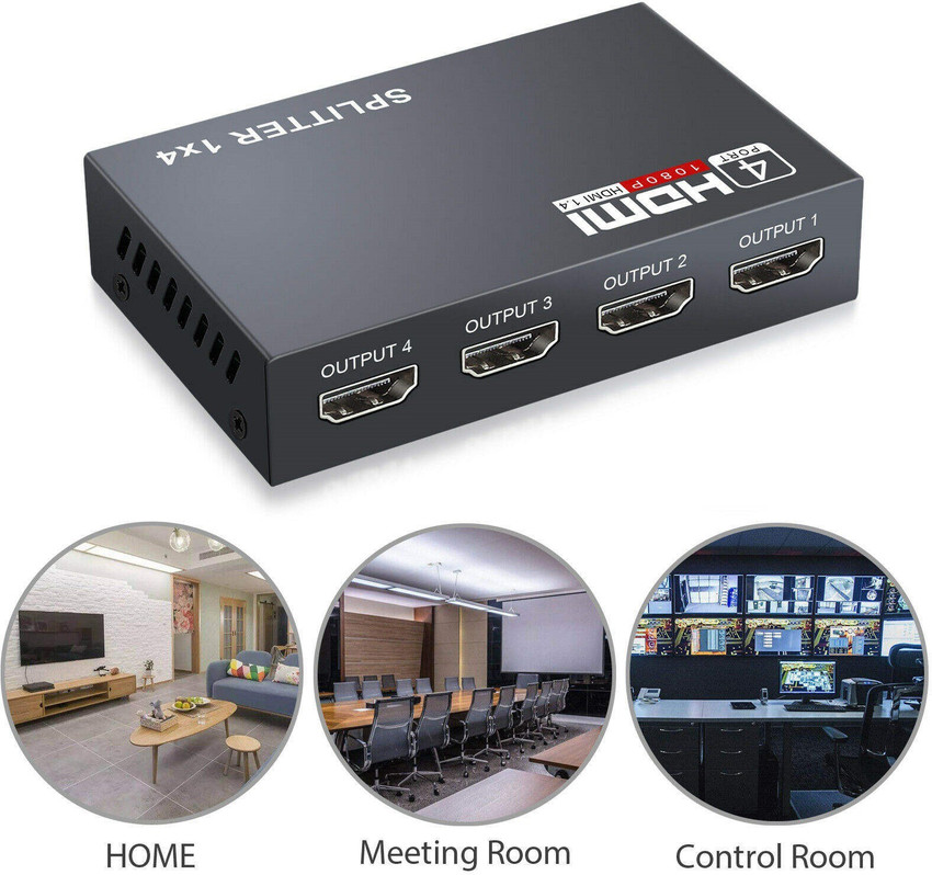 AIMERS HDMI Splitter 4 Ports Supports 4 TV s Or Multi Monitors