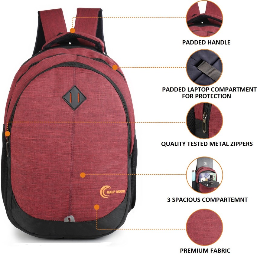 Half Moon College Bag Office Back Bag 35 L Laptop Backpack Maroon