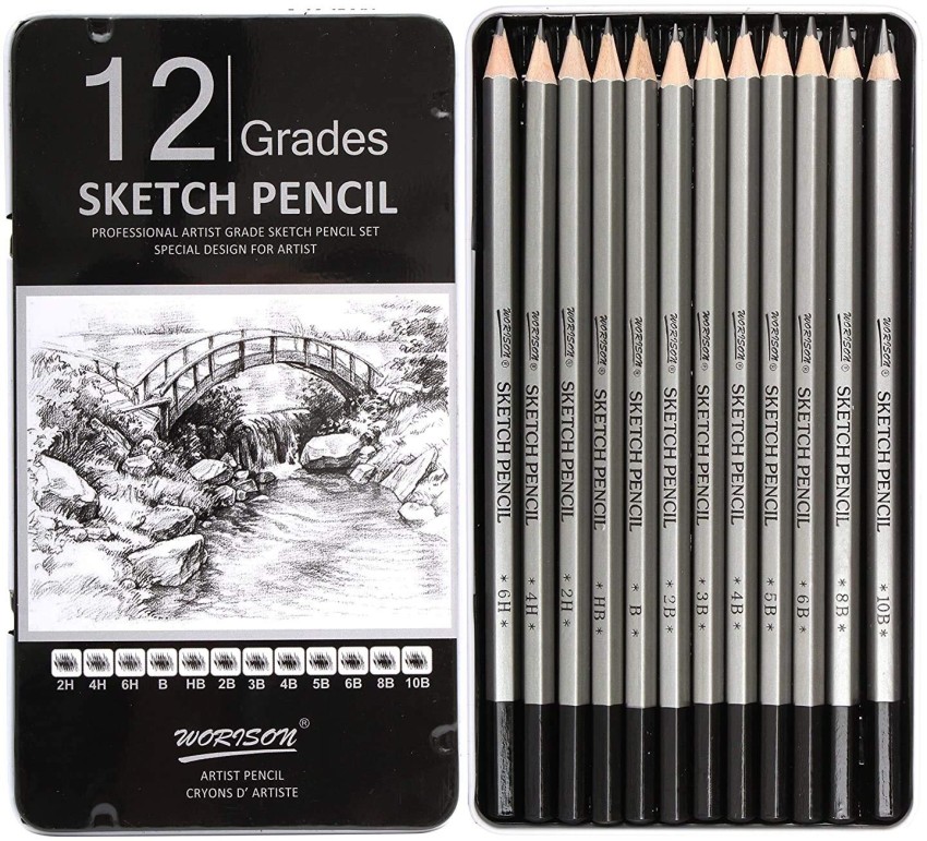 Flipkartcom  Kandle Set of 12 Professional Drawing Sketching Pencil Set  Graphite Pencils Metal Box Pencil 