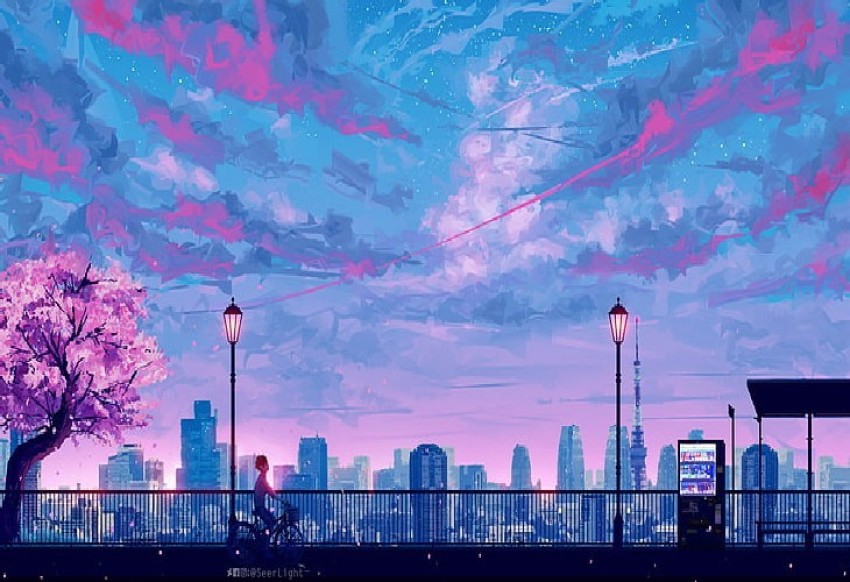City Sea Anime Scenery Digital Art 4K Wallpaper #6.1300