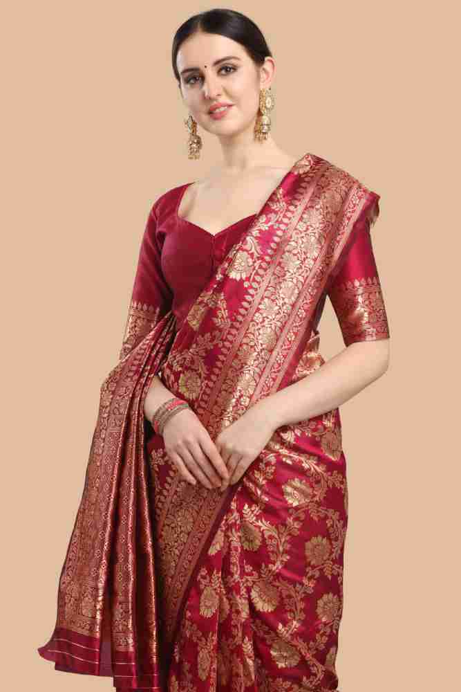 Wine Banarasi Silk Festival Traditional Designer Saree, Rmkv Bridal Saree  Collection