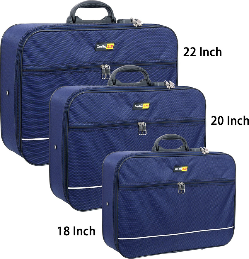 Zoya 18 20 22Inch Combo Suitcase Briefcase Bag For Men Women Number Lock Blue Cabin Check in Set 22 inch Blue Price in India Flipkart