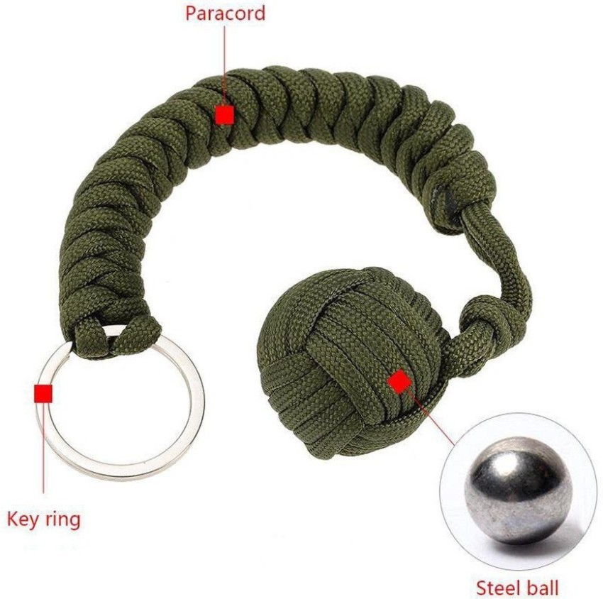 HUSB Defense Keychain Paracord Monkey Fist Steel Ball Keyring Key