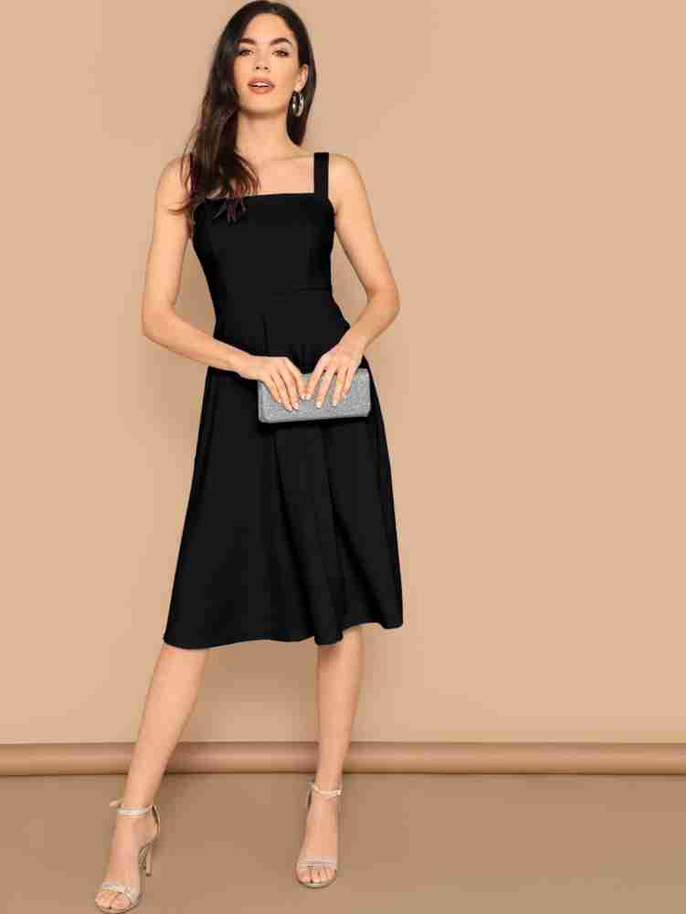 Aahwan Women Fit and Flare Black Dress - Buy Aahwan Women Fit and