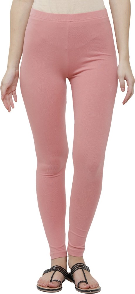 Buy De Moza Women Baby Pink Solid Cotton Ankle Length Leggings - M