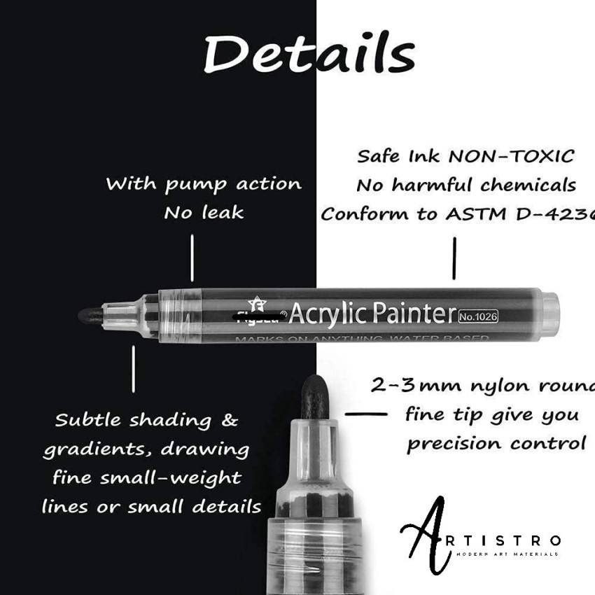 Artistro Set of 12 Acrylic Black Paint Pens Medium Tip, Size: Medium Point Tip 2-3mm