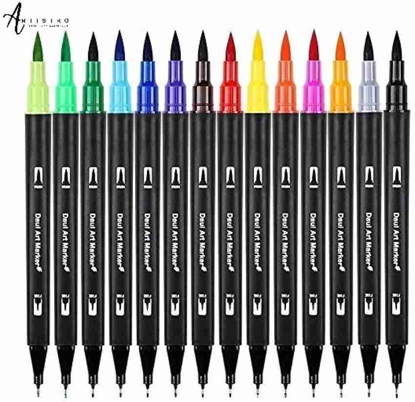 NEW 12/ 60 Colors Dual Tip Brush Pens Art Markers by Tanmit, 0.4mm Fine  liners & Brush Tip Highlighters Watercolor Pens Set with Round Case for  Adult Coloring Books