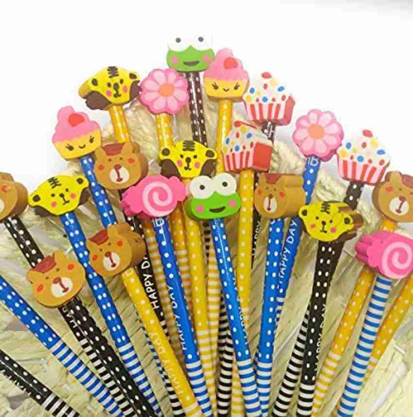 40 Pack Kids Wooden Pencils With Cute Cartoon Animal Eraser