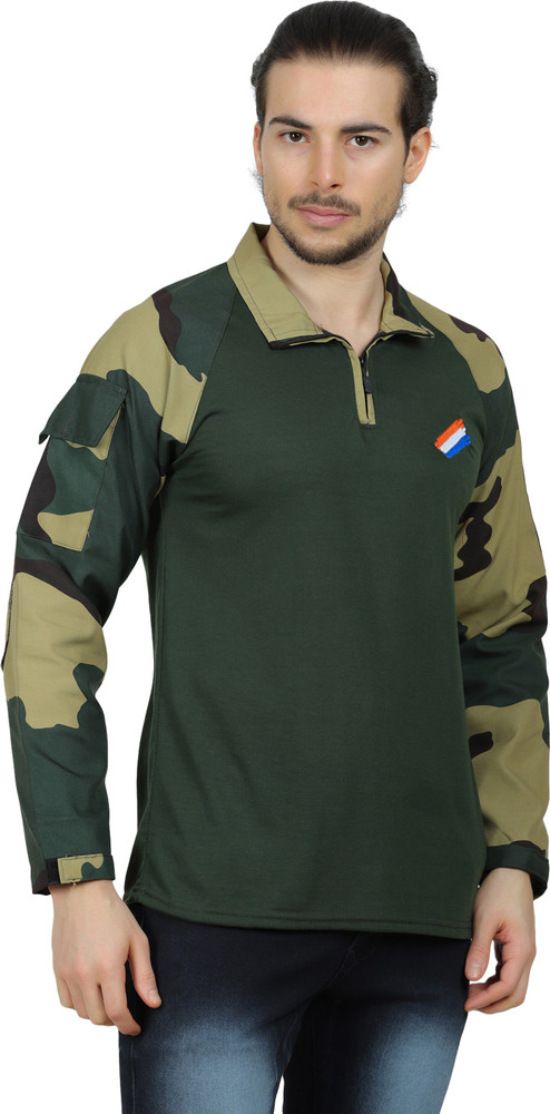 ACONITE Military Camouflage Solid Men Polo Neck Multicolor T Shirt