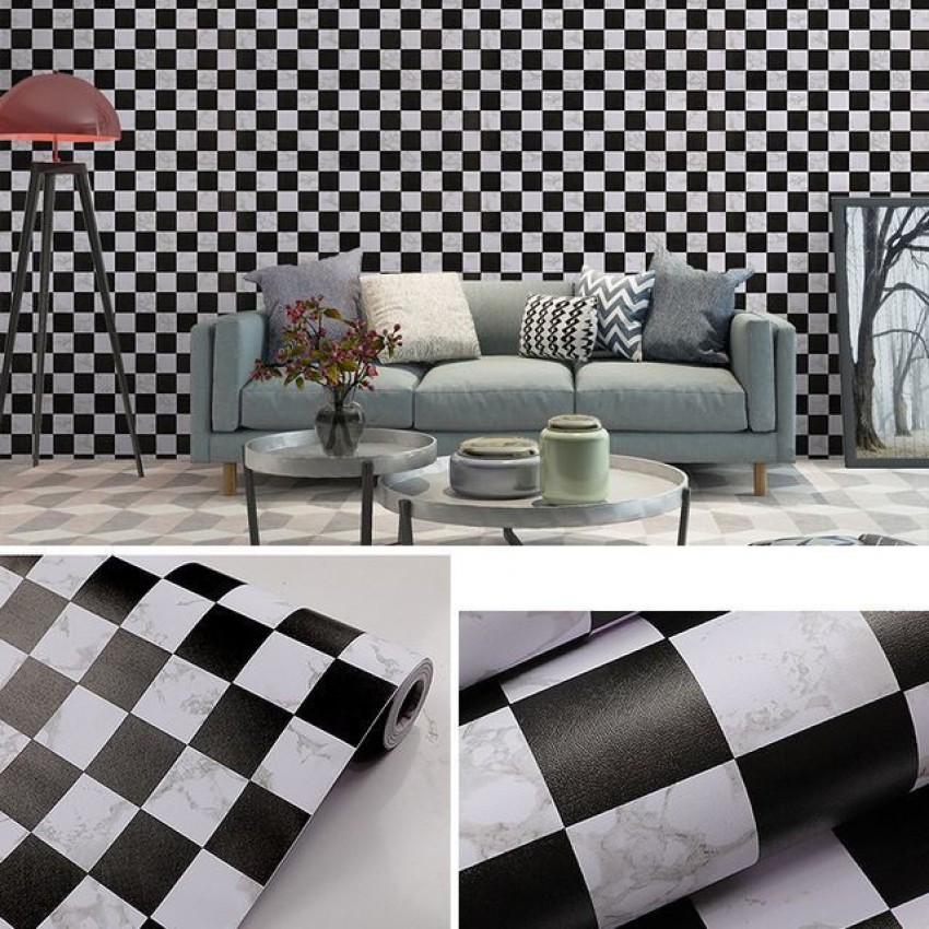 Self Adhesive Black and White PVC Chess Design Wallpaper