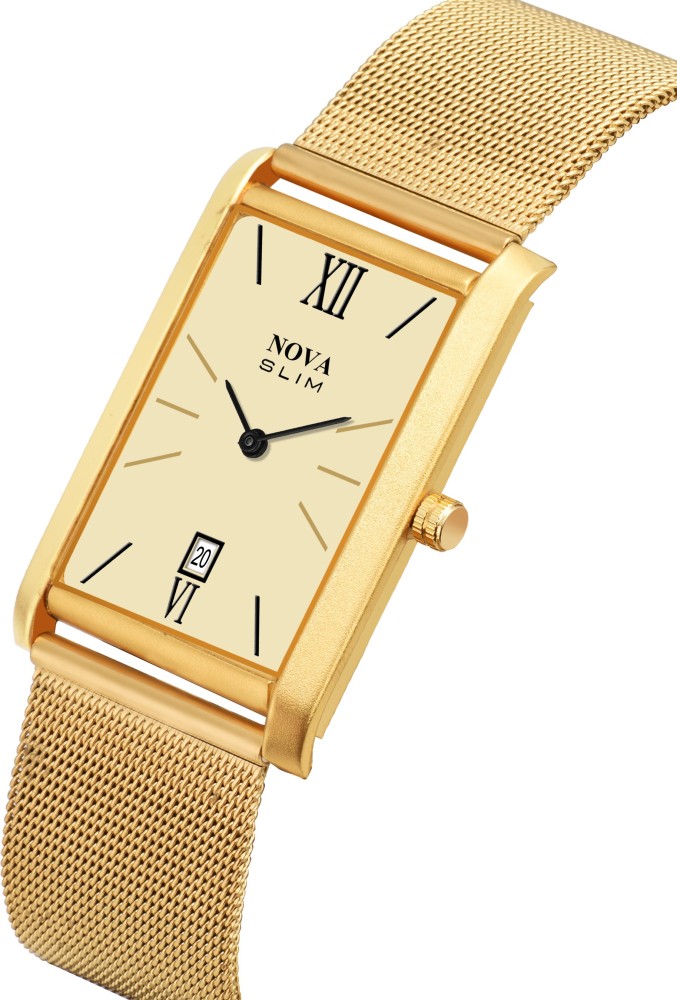 Mens slim hot sale gold watch