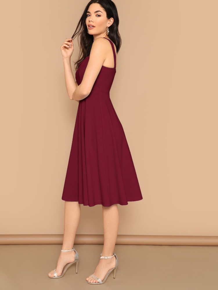 Aahwan Women Fit and Flare Maroon Dress - Buy Aahwan Women Fit and Flare  Maroon Dress Online at Best Prices in India