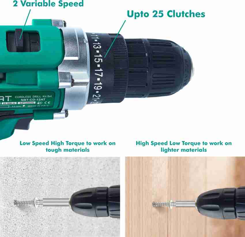 NEW BEAT Cordless drill kit set 10mm 1400 RPM 2 Li lon battery