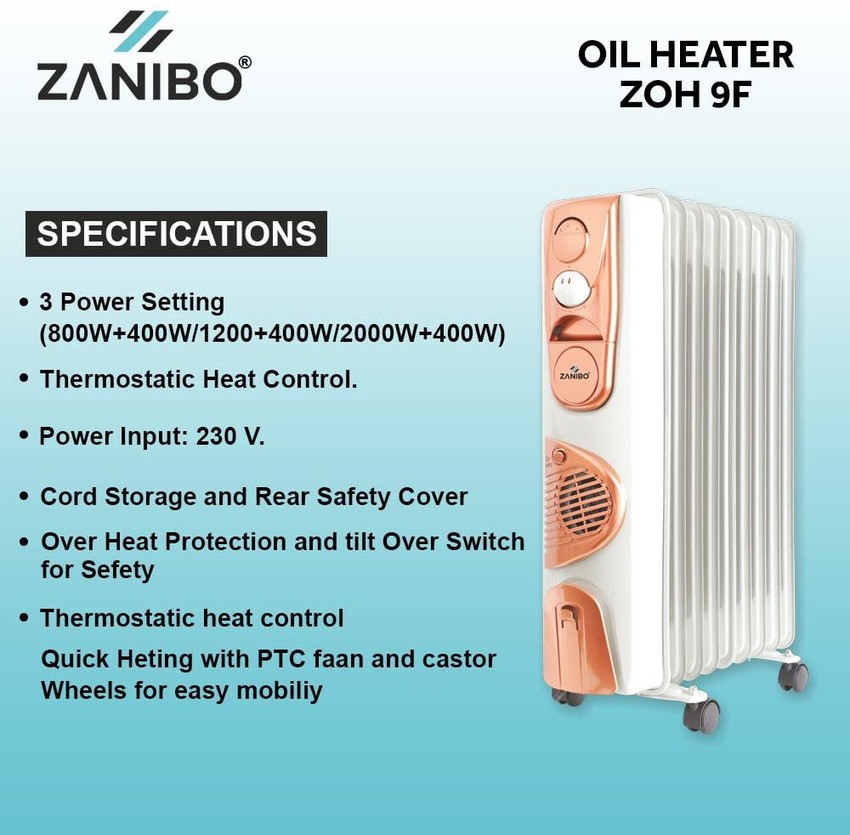 Zanibo ZOH - 9F ZOH-9F Oil Heater with 9 Fin, 2400 Watts Oil Filled  Radiator Room Heater Oil Filled Room Heater Price in India - Buy Zanibo ZOH  - 9F ZOH-9F Oil