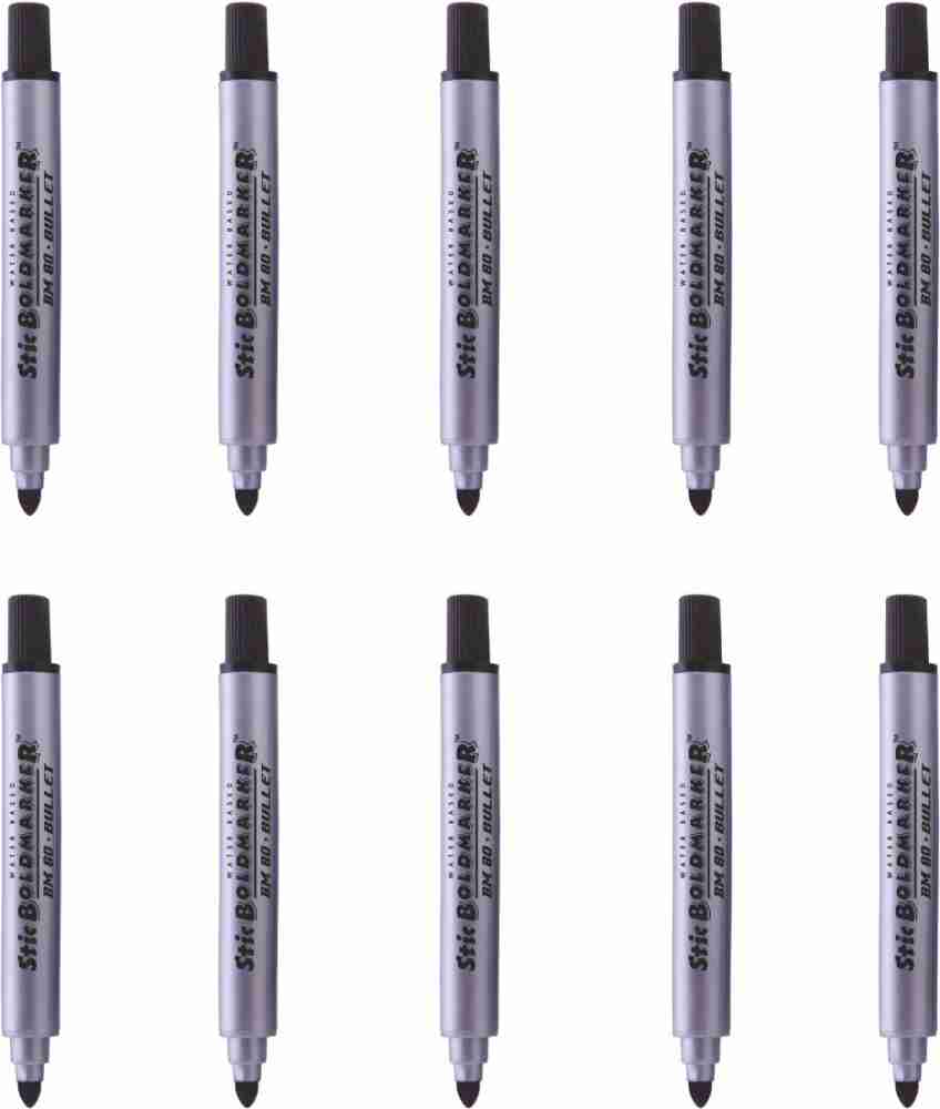 STIC 10 Pcs Black Broad Tip Marker Art Pen Artist Set Thick  Point Colouring Markers Bold Marker Whiteboard Nib Sketch Pen 