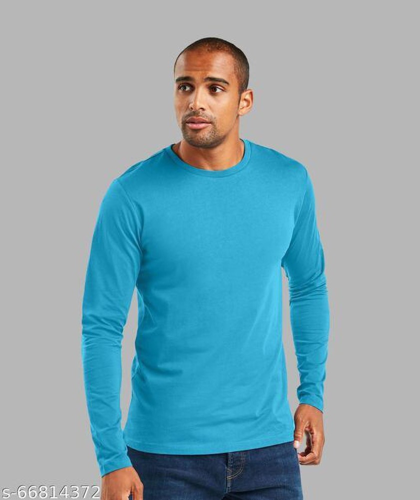 Tackleworld Solid Men Round Neck Light Blue T-Shirt - Buy