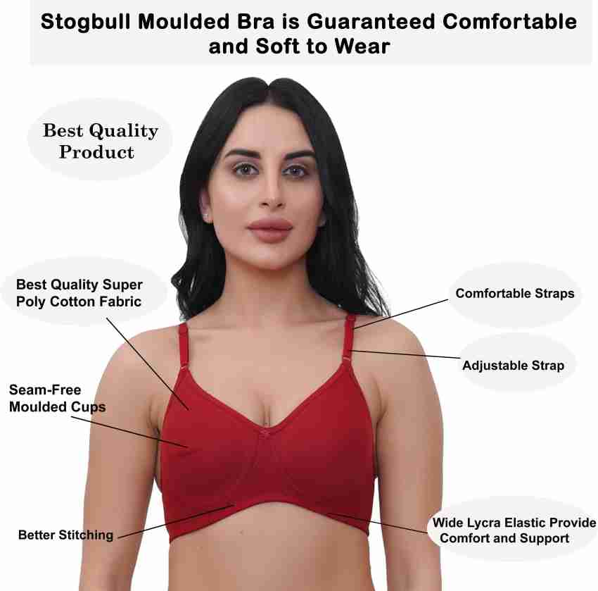 Pack Of 6 Cotton Bras With Lycra Straps For Teenagers & Women - Maroon