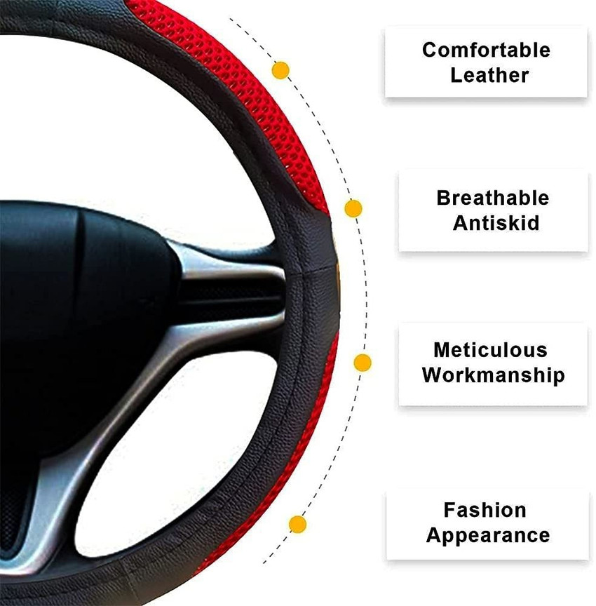 Black and red leather new arrivals steering wheel cover