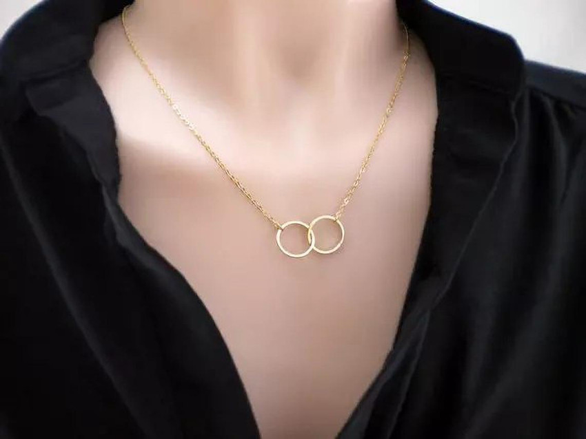 Double ring necklace gold clearance