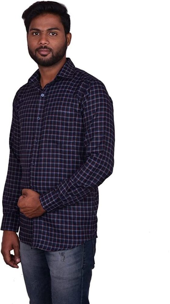 dark blue check shirt