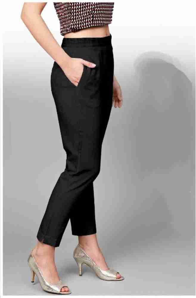 Buy Women Ankle Length Pant Dark Gray Solid Rayon for Best Price